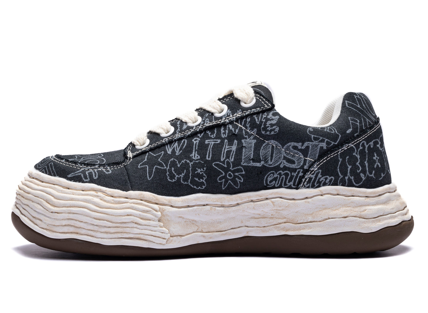 Maison Mihara Yasuhiro "OLIVER" OG Sole Graffiti Printed Canvas in Black — view 3