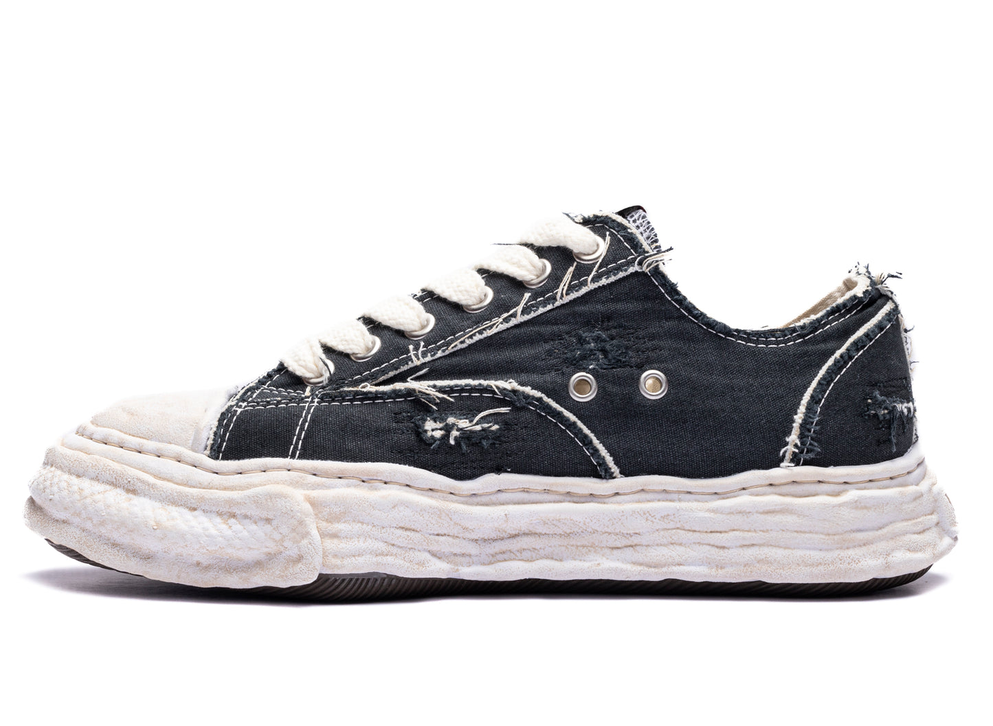 Maison Mihara Yasuhiro "PETERSON23" OG Sole Ripped Overdye Canvas in Black — view 3