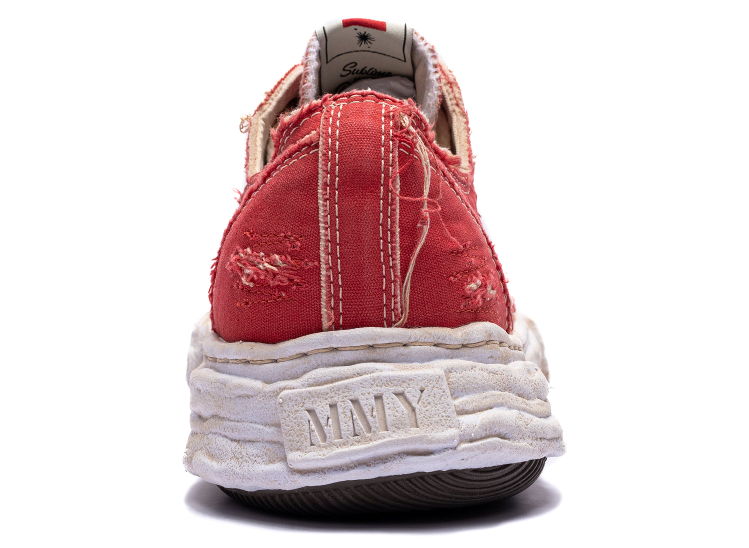 Maison Mihara Yasuhiro "PETERSON23" OG Sole Ripped Overdye Canvas in Red — view 2
