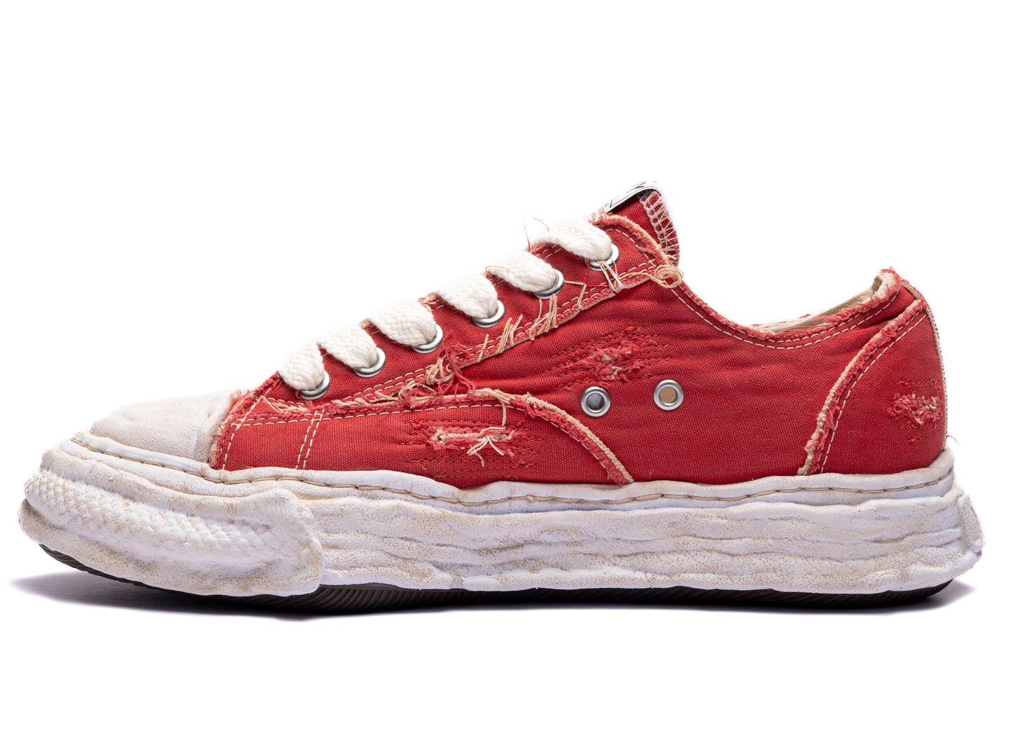 Maison Mihara Yasuhiro "PETERSON23" OG Sole Ripped Overdye Canvas in Red — view 3