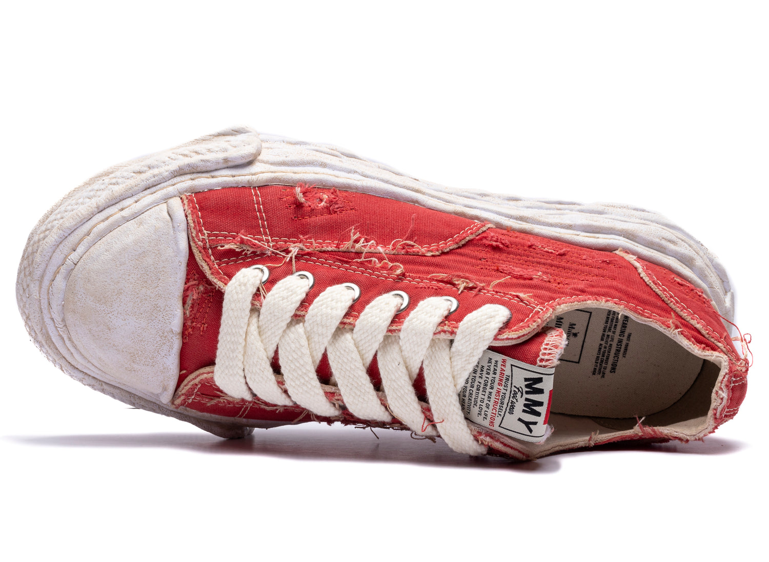Maison Mihara Yasuhiro "PETERSON23" OG Sole Ripped Overdye Canvas in Red — view 4