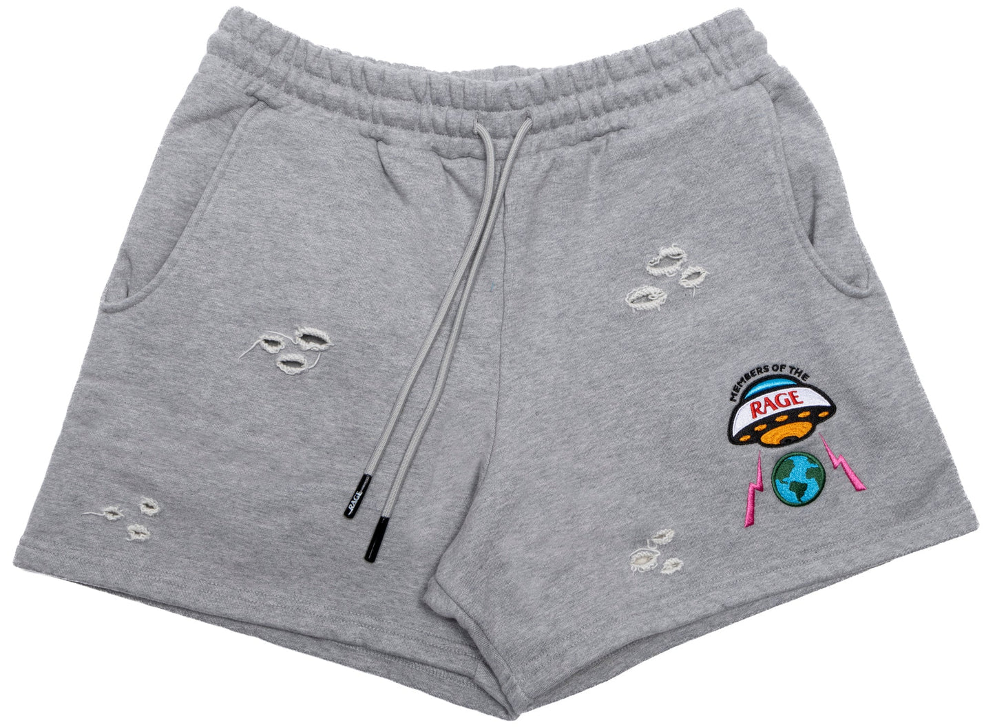 Members Of The Rage Distressed Small Logo Shorts in Grey