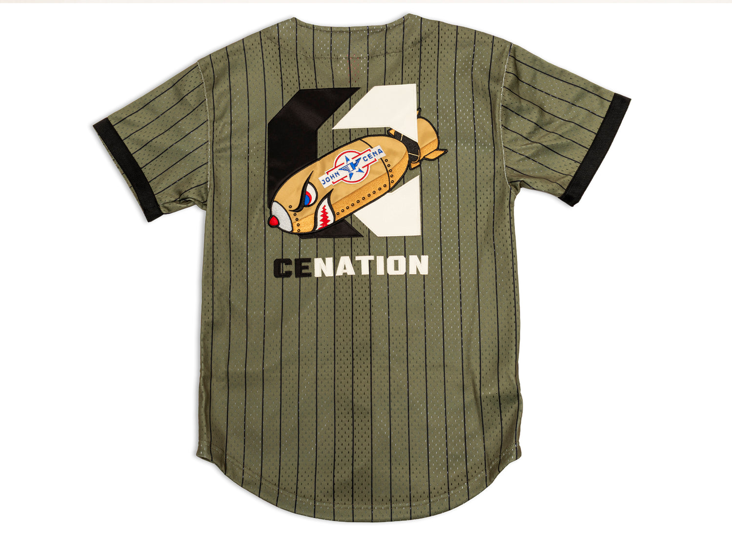 Mitchell & Ness WWE John Cena Final Seconds Striped Mesh Jersey in Olive — view 2