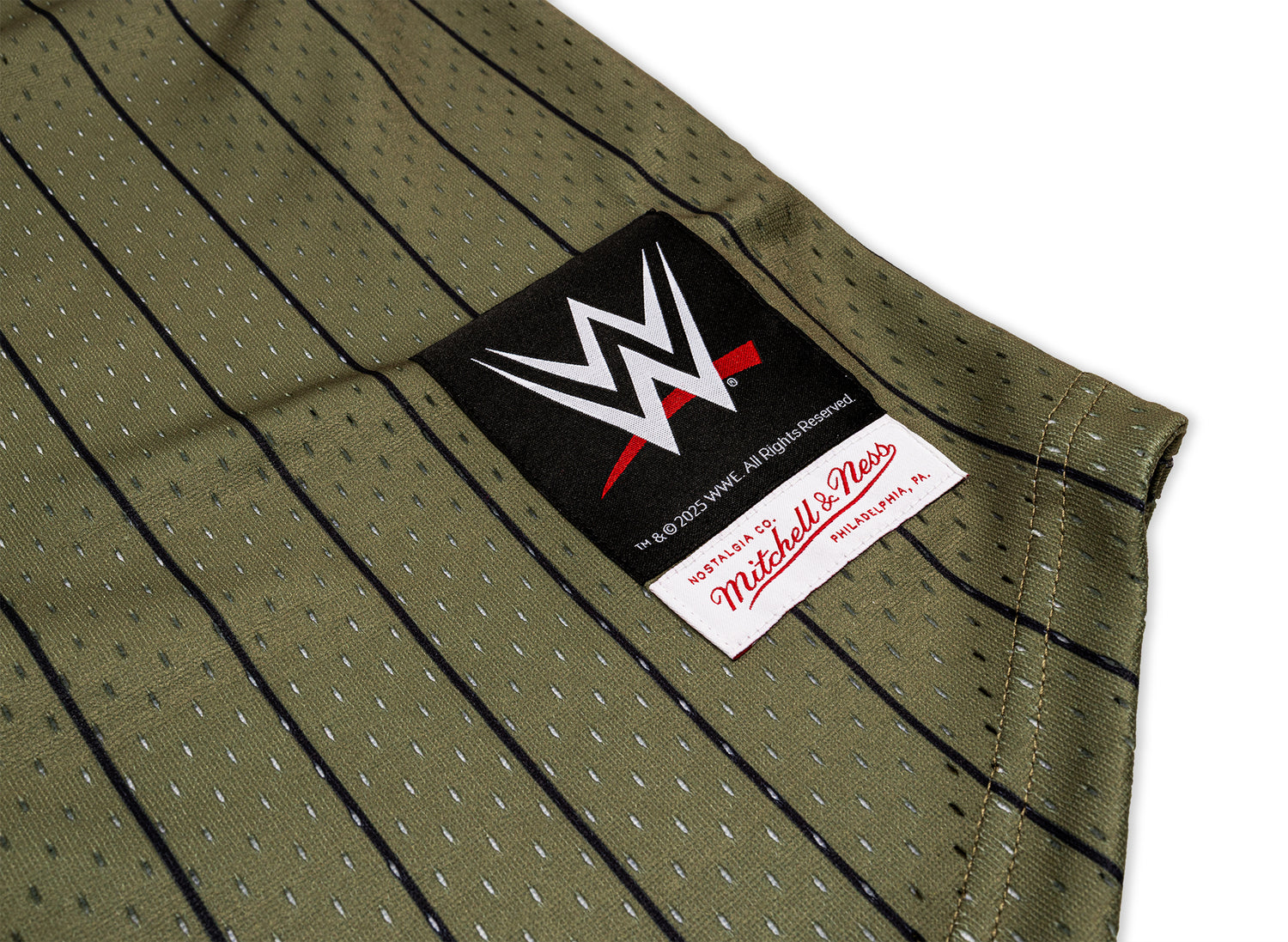 Mitchell & Ness WWE John Cena Final Seconds Striped Mesh Jersey in Olive — view 3