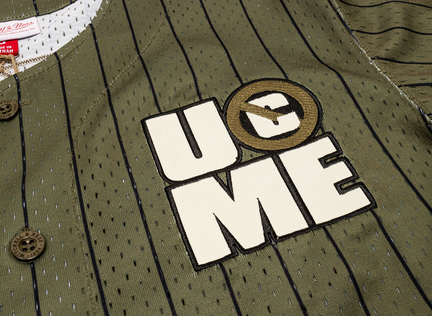 Mitchell & Ness WWE John Cena Final Seconds Striped Mesh Jersey in Olive — view 4