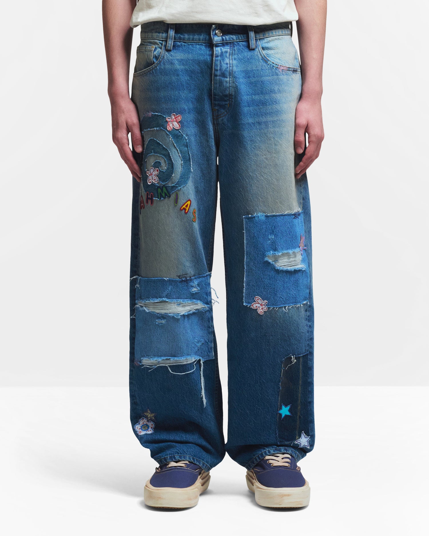 Nahmias Wipeout Novelty Jean in Medium Indigo Wash view 2