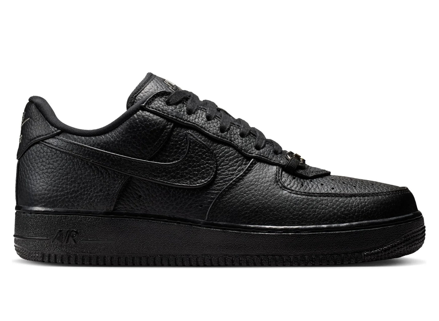 Nike Air Force 1 Low Retro Premium in Black and Metallic Silver, men's sneaker, lead view