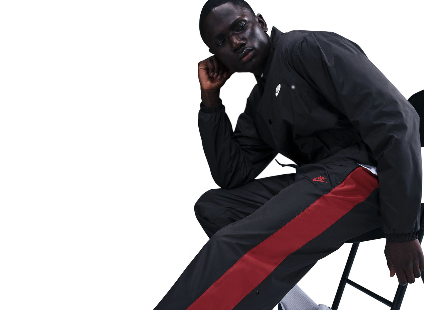Nike Windrunner Lined Pants in Black / Team Crimson — view 5