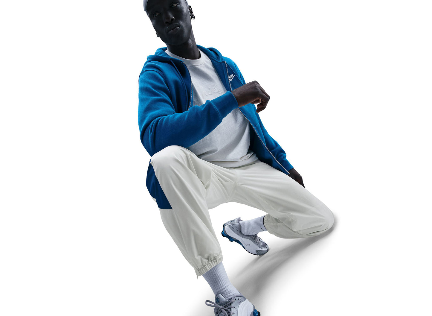 Nike Windrunner Lined Pants in Sail / Court Blue — view 5
