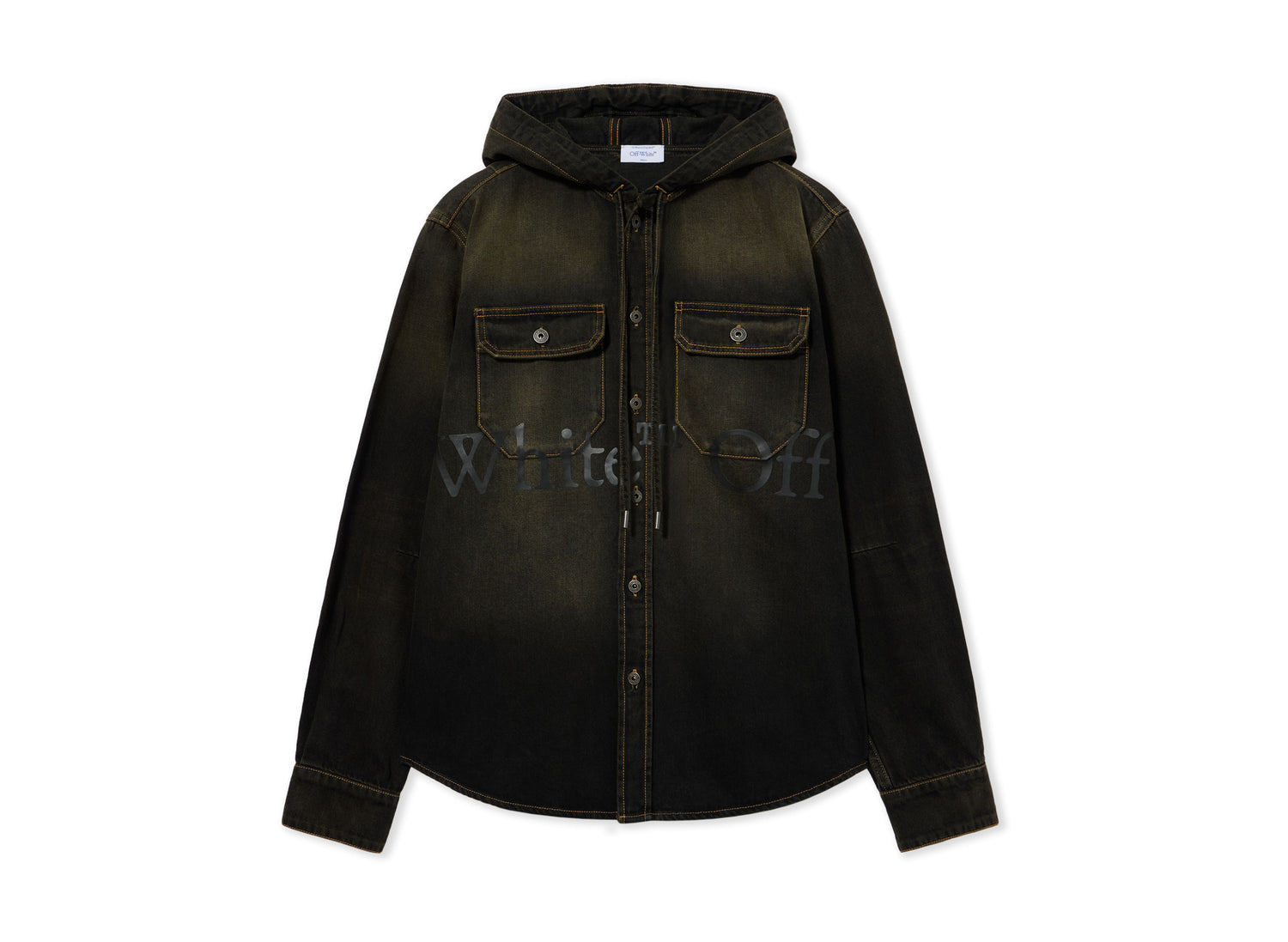 OFF-WHITE Bookish Hooded Regular Denim Shirt in Dirty Black — view 1