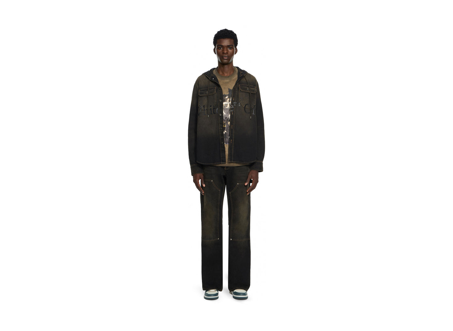 OFF-WHITE Bookish Hooded Regular Denim Shirt in Dirty Black — view 2