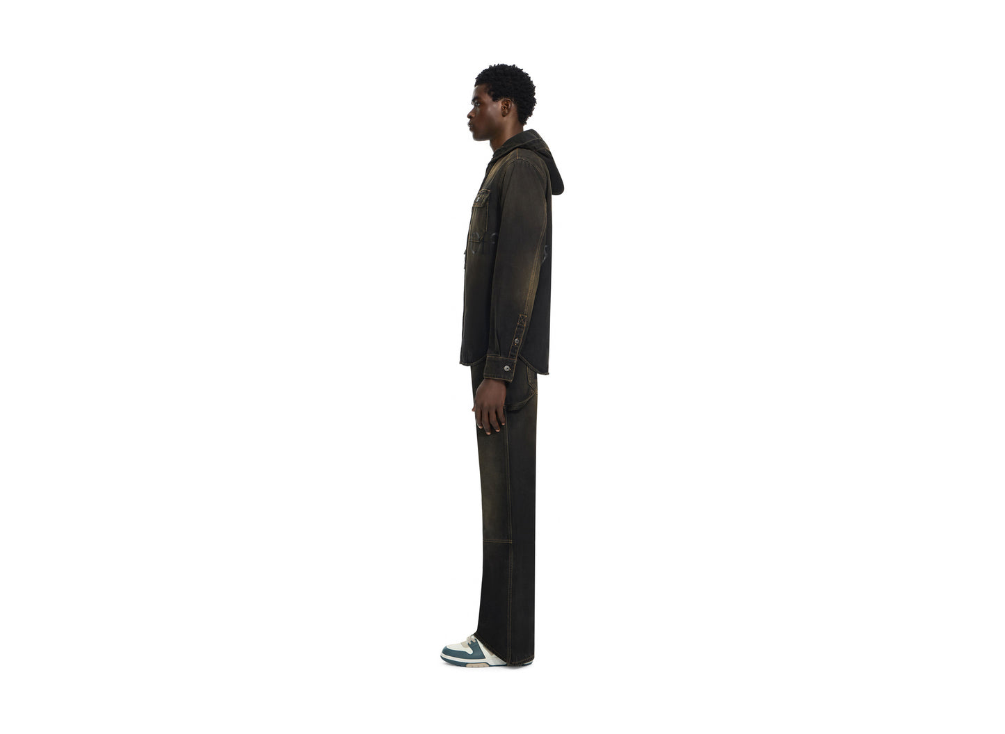 OFF-WHITE Bookish Hooded Regular Denim Shirt in Dirty Black — view 3