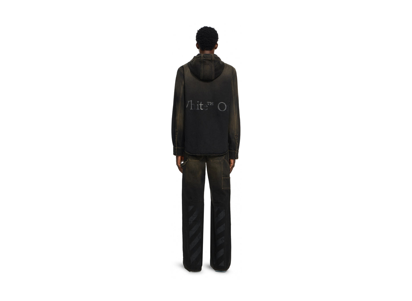 OFF-WHITE Bookish Hooded Regular Denim Shirt in Dirty Black — view 4