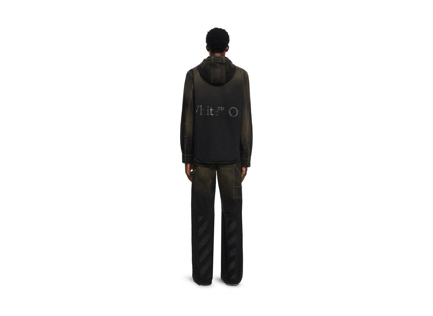 OFF-WHITE Bookish Hooded Regular Denim Shirt in Dirty Black — view 4