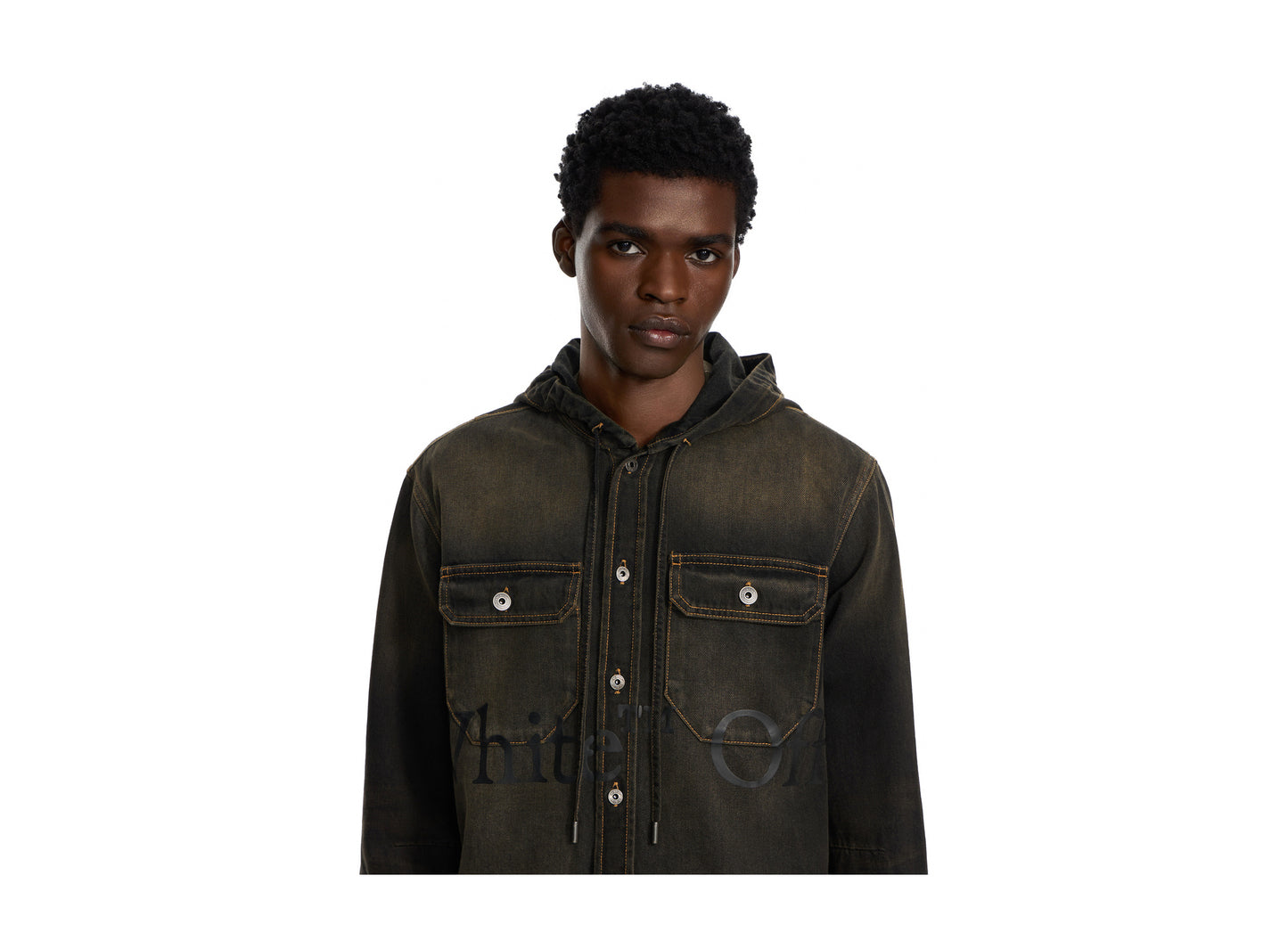 OFF-WHITE Bookish Hooded Regular Denim Shirt in Dirty Black — view 5