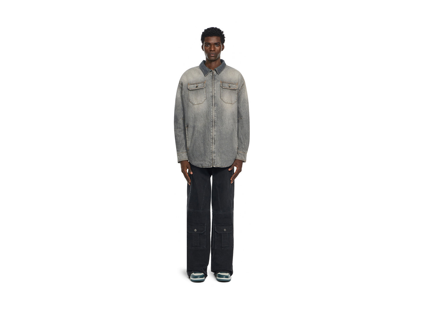 OFF-WHITE Bookish Workwear Denim Overshirt in Sun Faded Grey — view 2