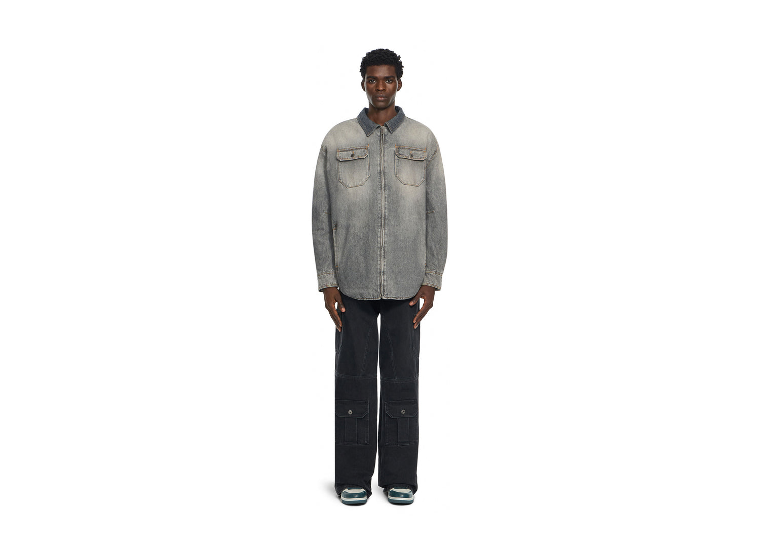 OFF-WHITE Bookish Workwear Denim Overshirt in Sun Faded Grey — view 2