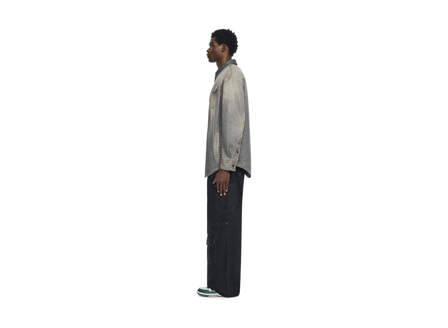 OFF-WHITE Bookish Workwear Denim Overshirt in Sun Faded Grey — view 3