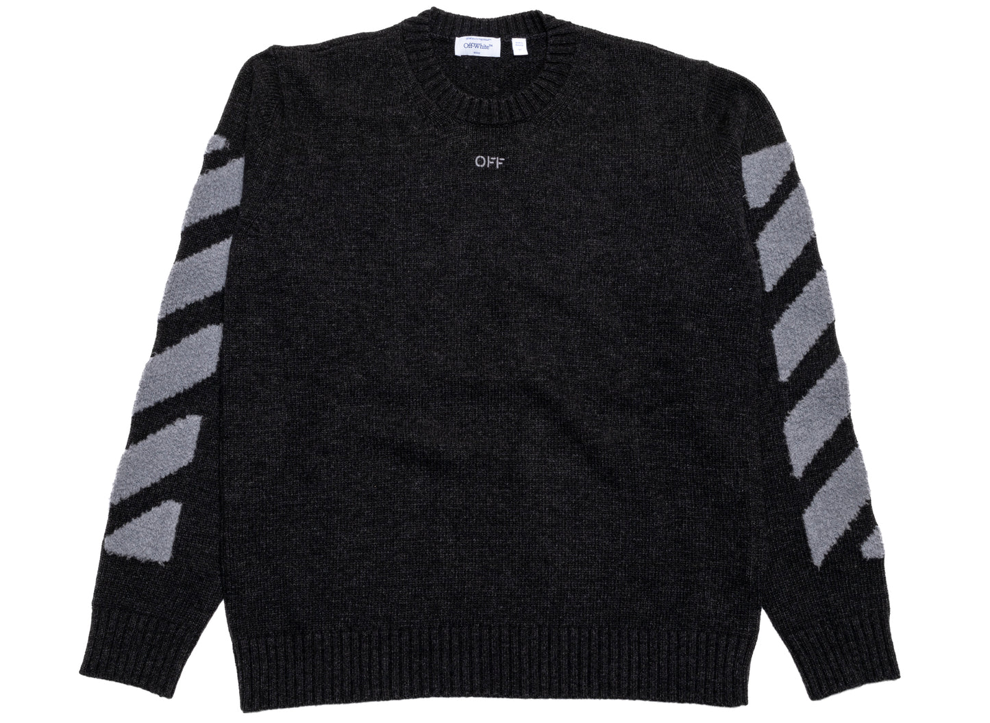 OFF-WHITE Diagonals Fuzzy Knit Crewneck in Anthracite