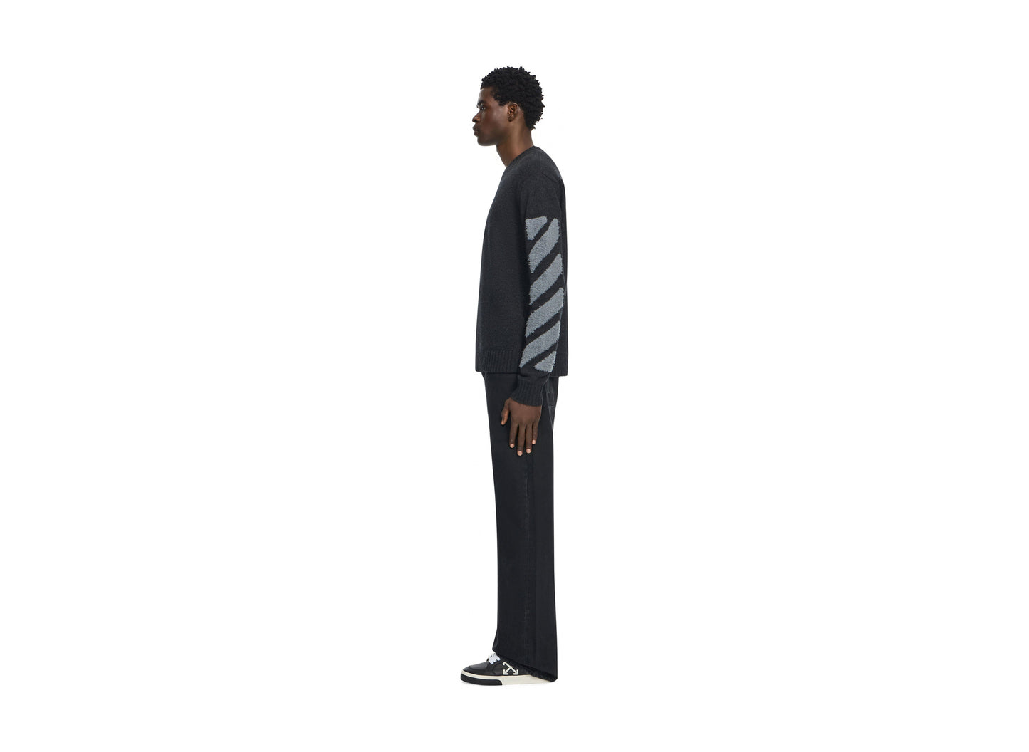 OFF-WHITE Diagonals Fuzzy Knit Crewneck in Anthracite — view 3