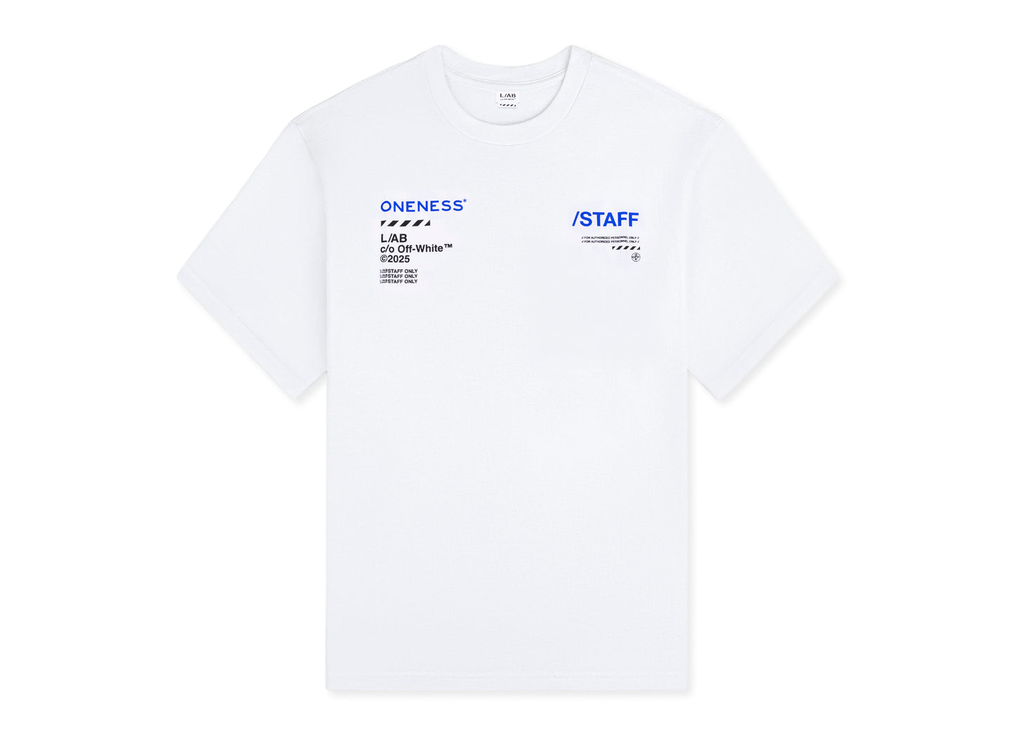 L/AB c/o Off-White™ x ONENESS. Staff Tee in Cobalt Blue