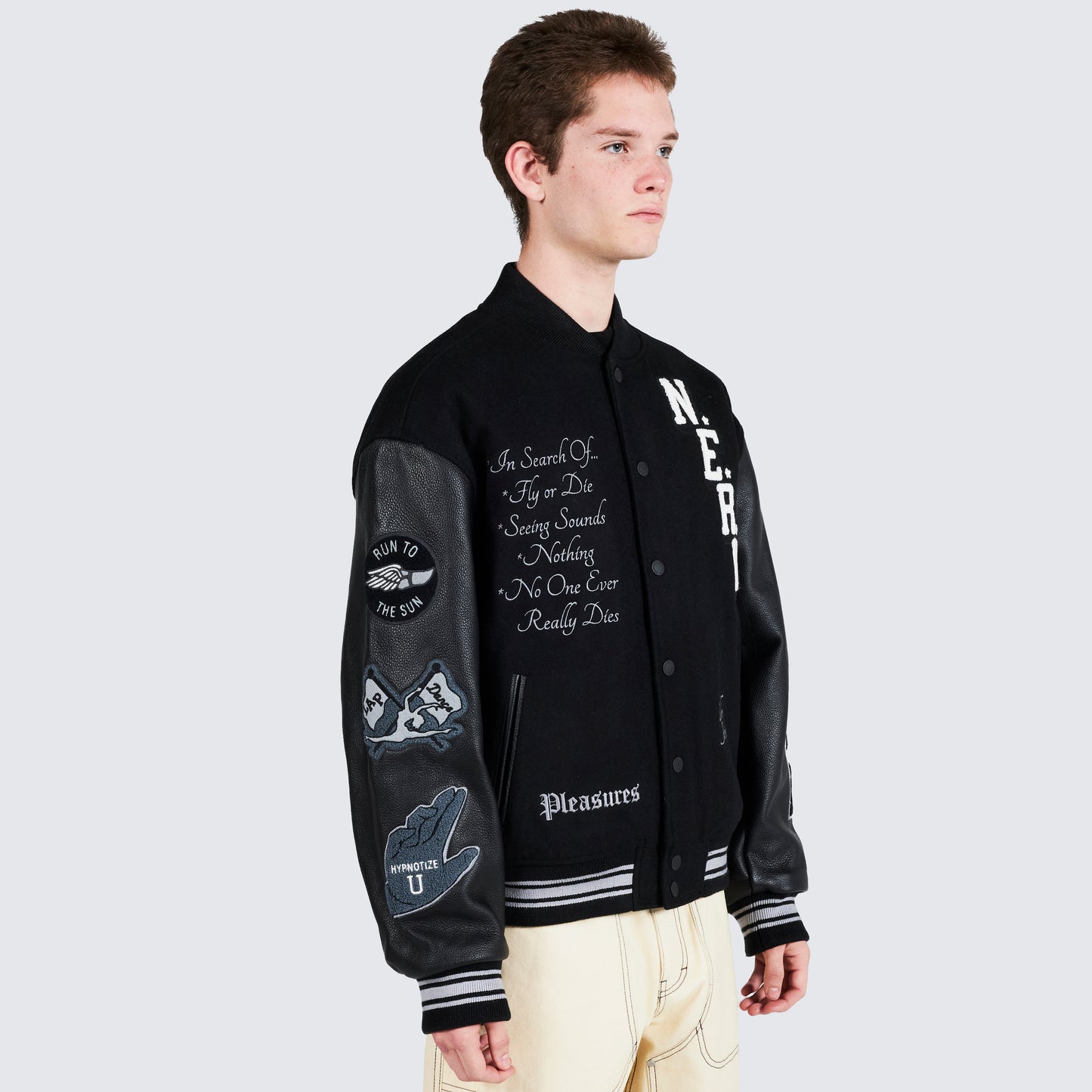 Pleasures NERD Varsity Jacket in Black - view 8