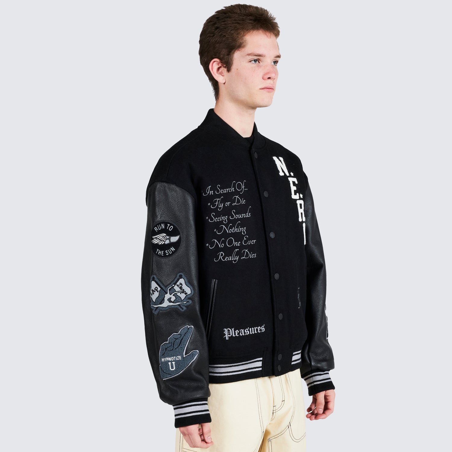 Pleasures NERD Varsity Jacket in Black - view 8