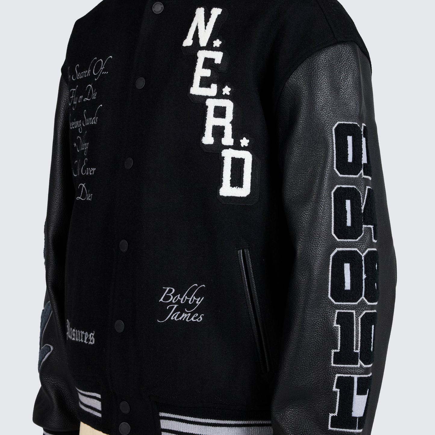 Pleasures NERD Varsity Jacket in Black - view 12