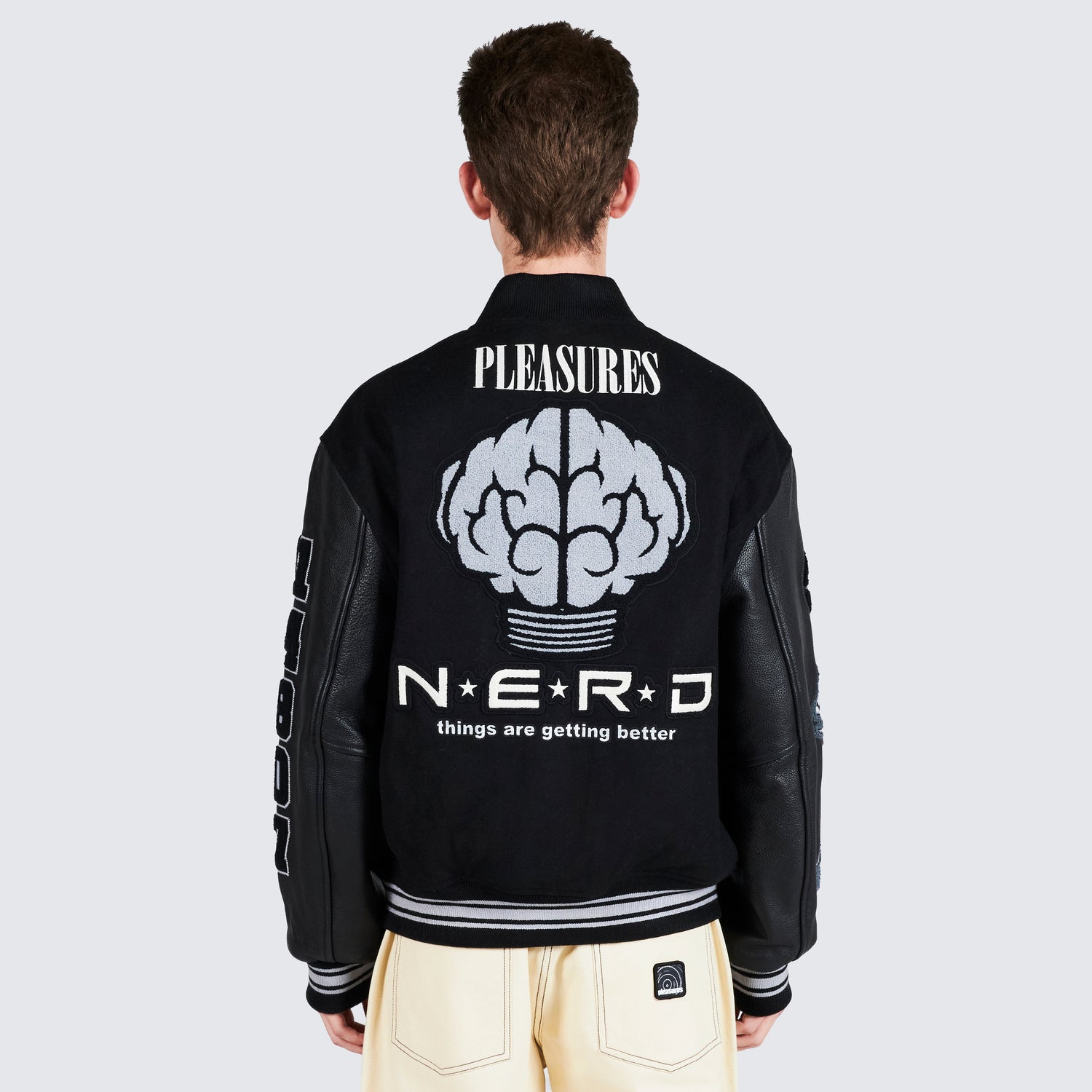 Pleasures NERD Varsity Jacket in Black - view 13