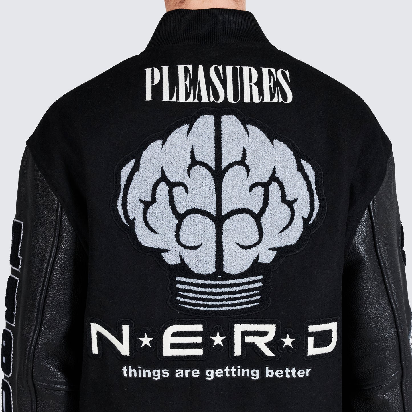 Pleasures NERD Varsity Jacket in Black - view 14