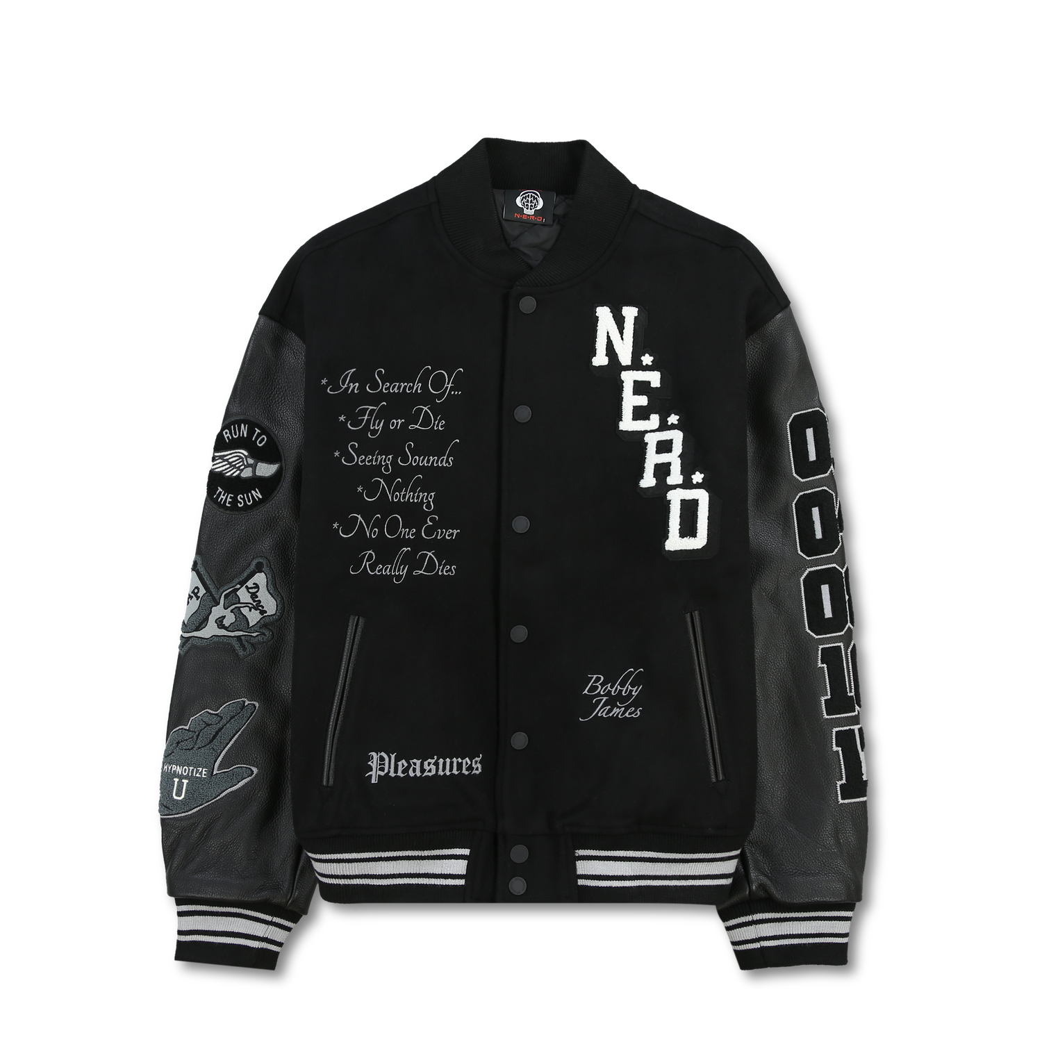Pleasures NERD Varsity Jacket in Black - view 15