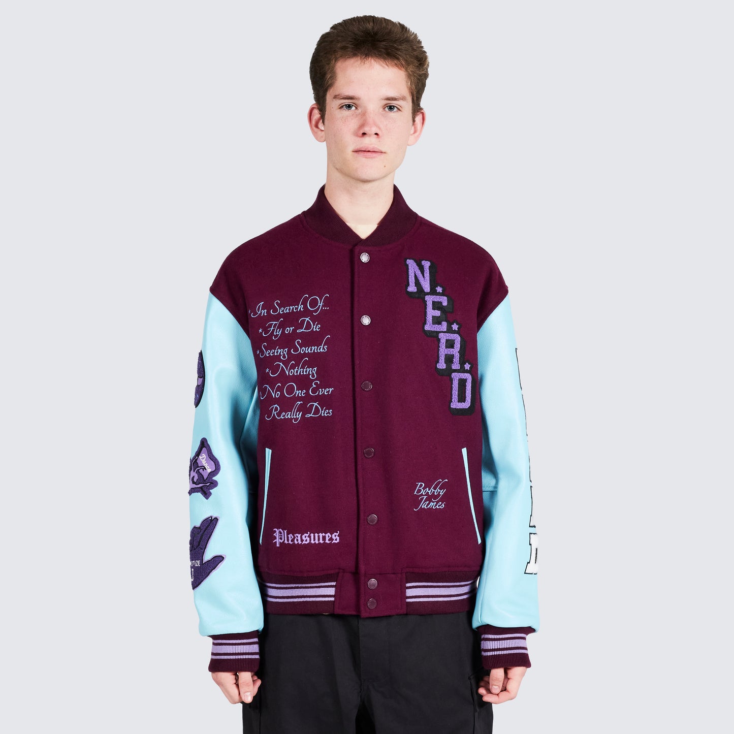Pleasures NERD Varsity Jacket in Purple - view 3