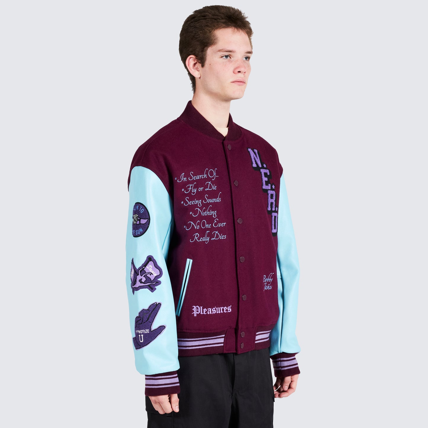 Pleasures NERD Varsity Jacket in Purple - view 7
