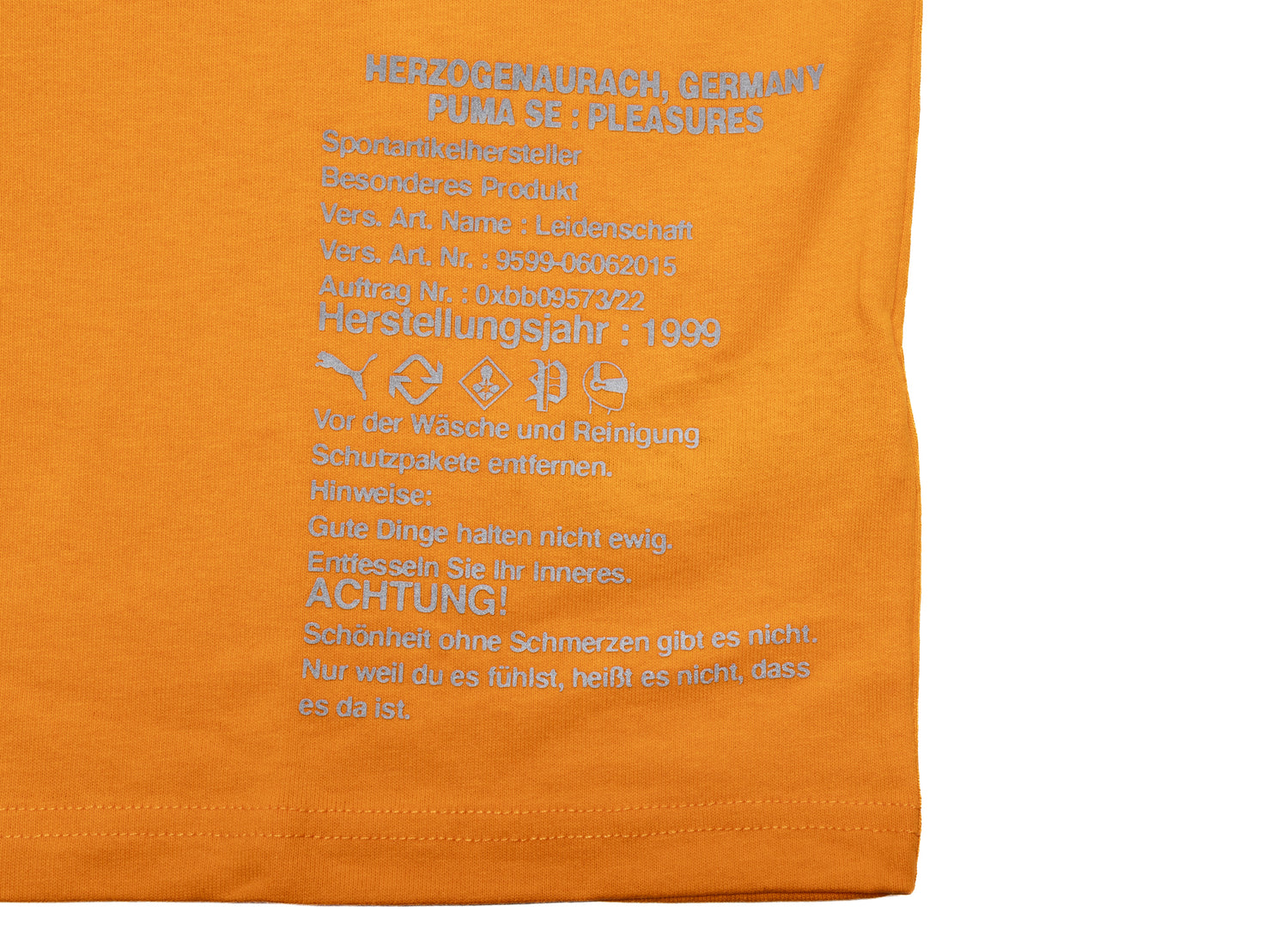 Puma x Pleasures Typo Tee in Orange - Damaged — view 2