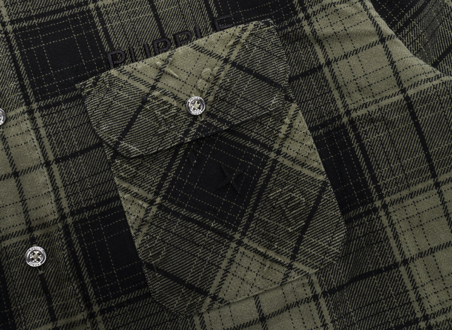 Purple Brand Plaid Flannel L/S Shirt in Green - view 2