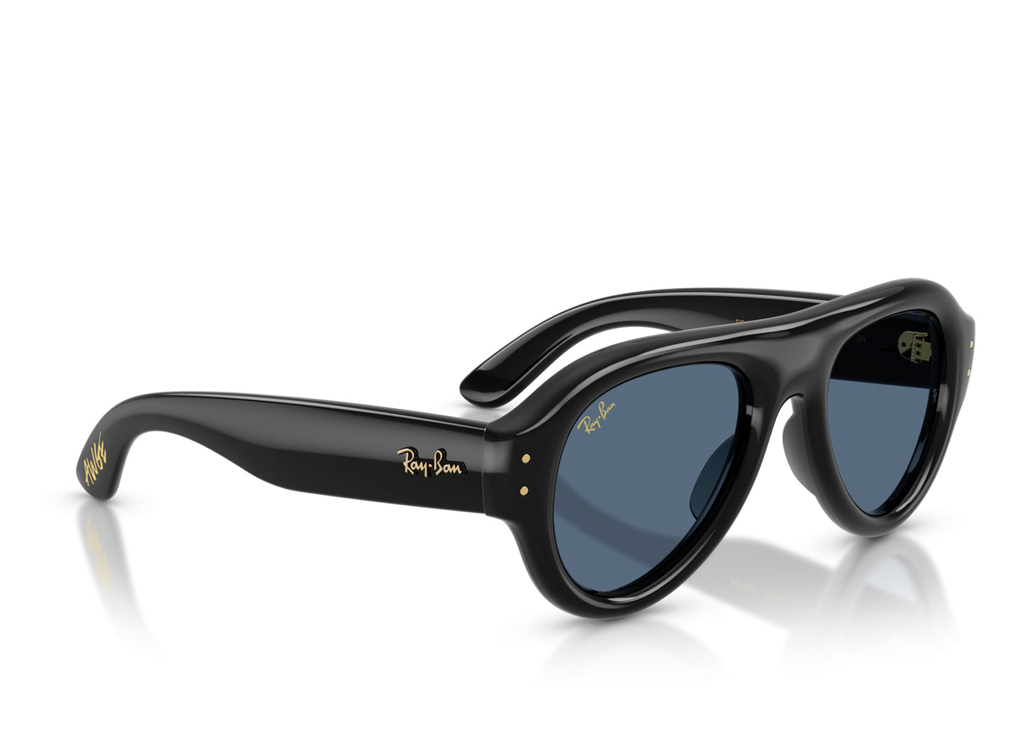 Ray Ban A$AP Rocky Aviator Puffer Sunglasses in Black w/ Dark Blue — view 2