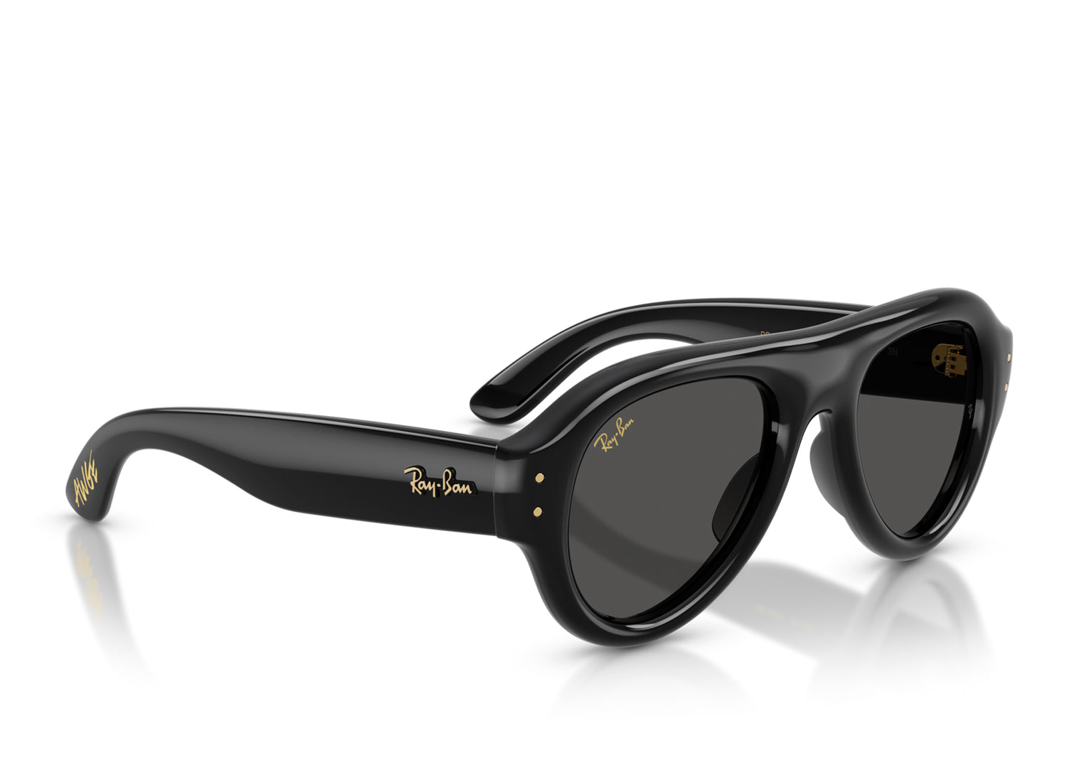 Ray Ban A$AP Rocky Aviator Puffer Sunglasses in Black w/ Dark Grey — view 2