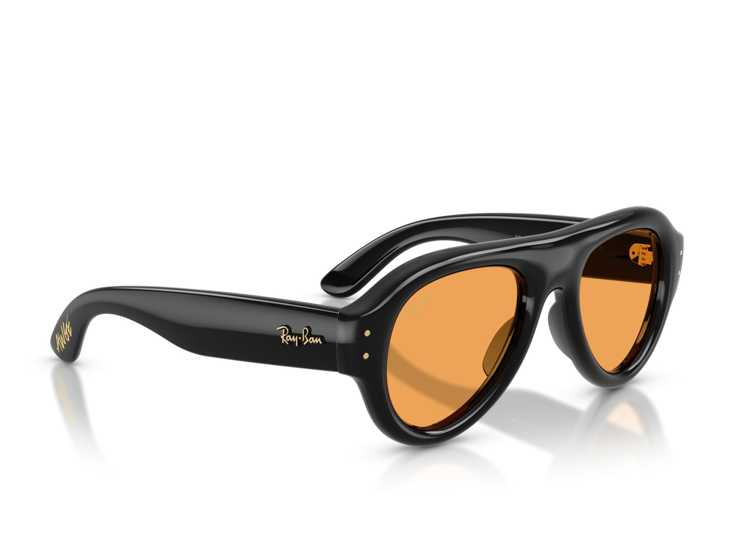 Ray Ban A$AP Rocky Aviator Puffer Sunglasses in Black w/ Orange — view 2