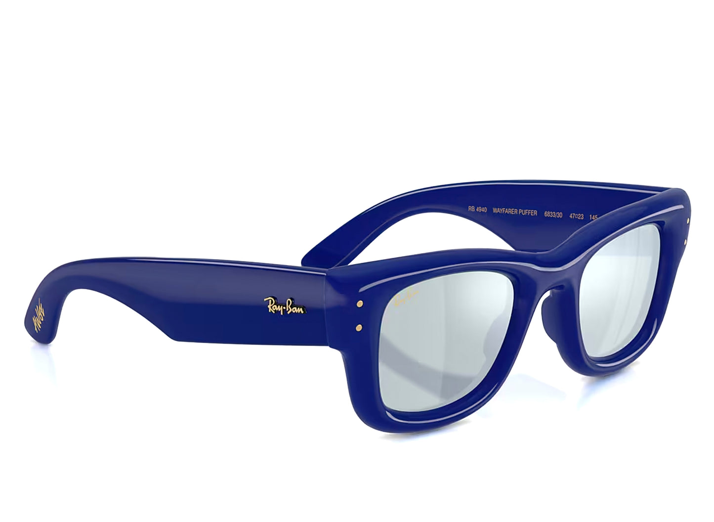 Ray Ban A$AP Rocky Wayfarer Puffer Sunglasses in Blue w/ Green Mirror Silver Plan — view 2