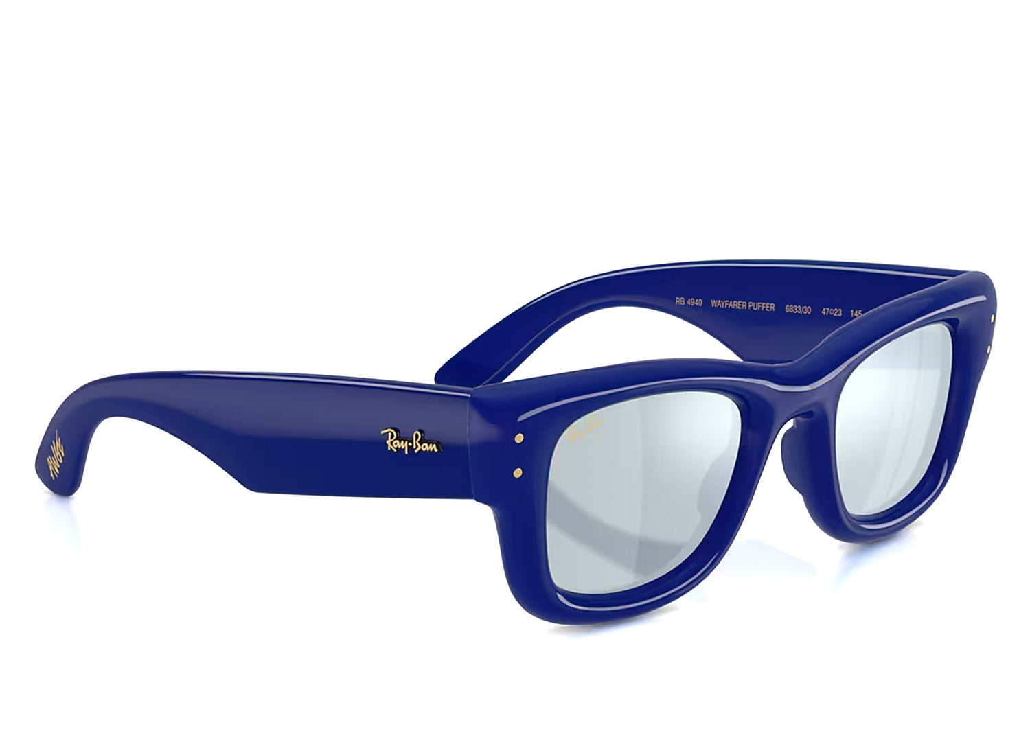 Ray Ban A$AP Rocky Wayfarer Puffer Sunglasses in Blue w/ Green Mirror Silver Plan — view 2
