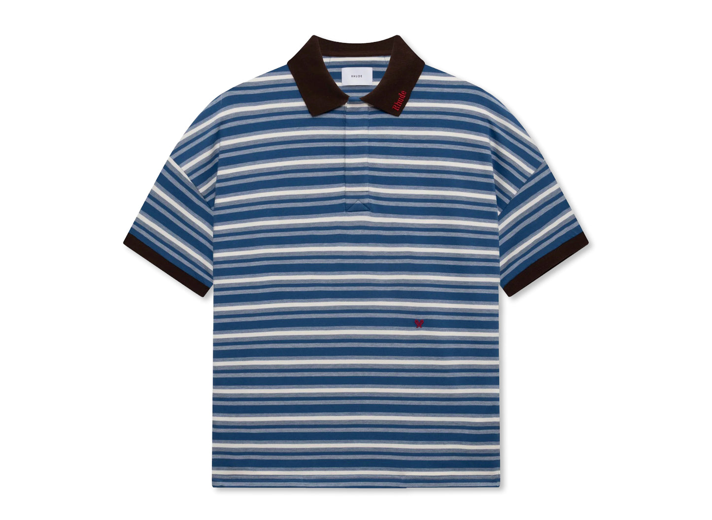 Rhude Fontaine Striped LS Polo in Bordeaux