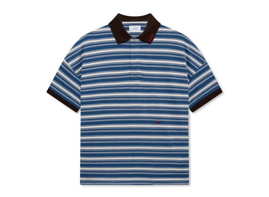 Rhude Fontaine Striped LS Polo in Bordeaux