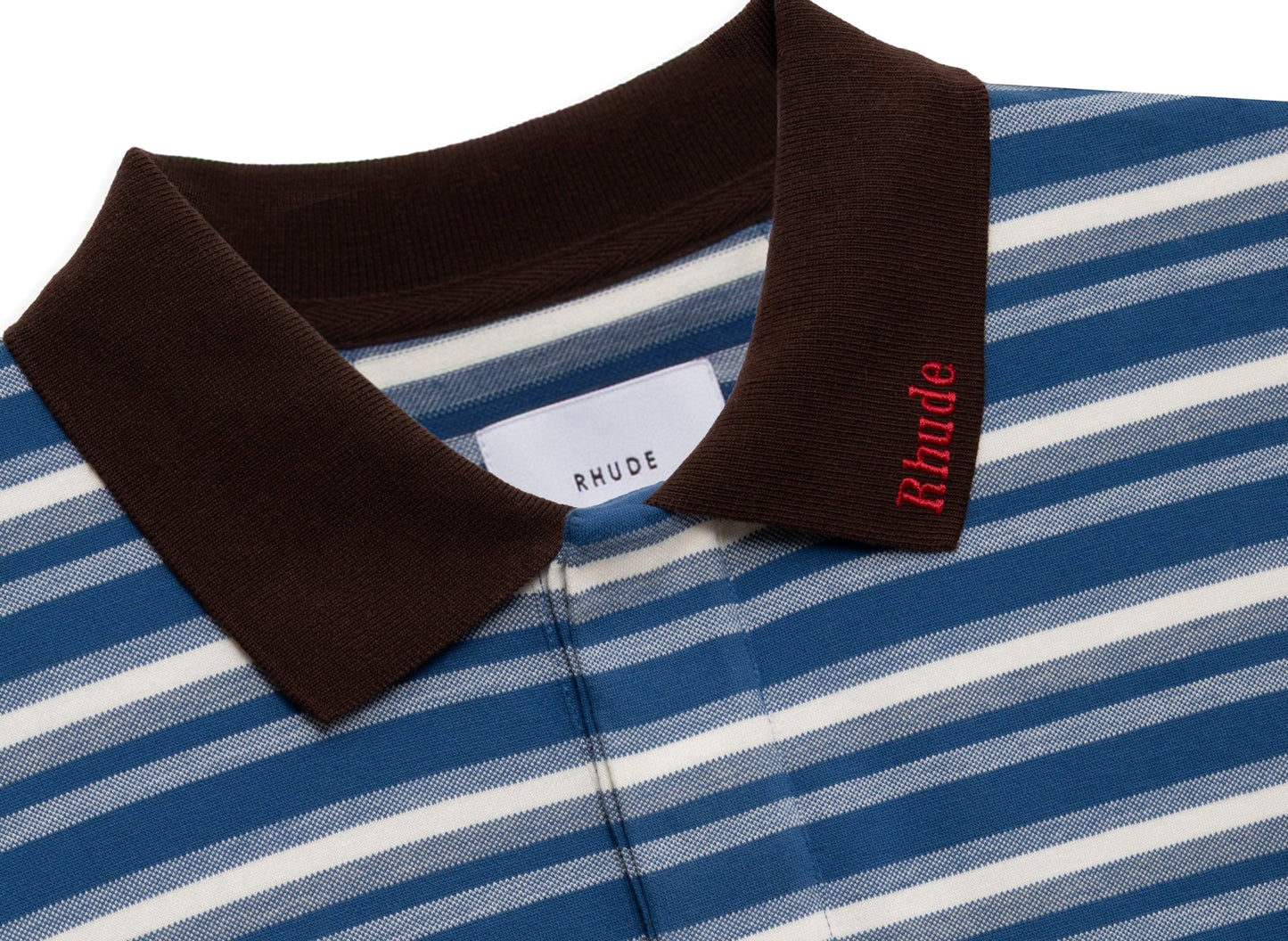 Rhude Fontaine Striped LS Polo in Bordeaux