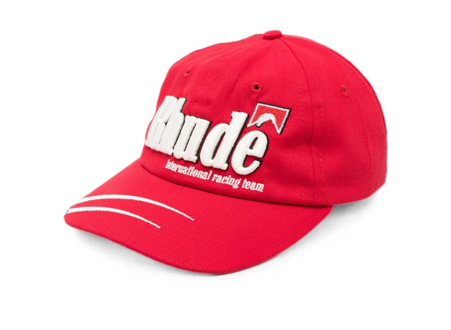 Rhude Moonlight Dual Stripe Curved Brim Hat in Red / White