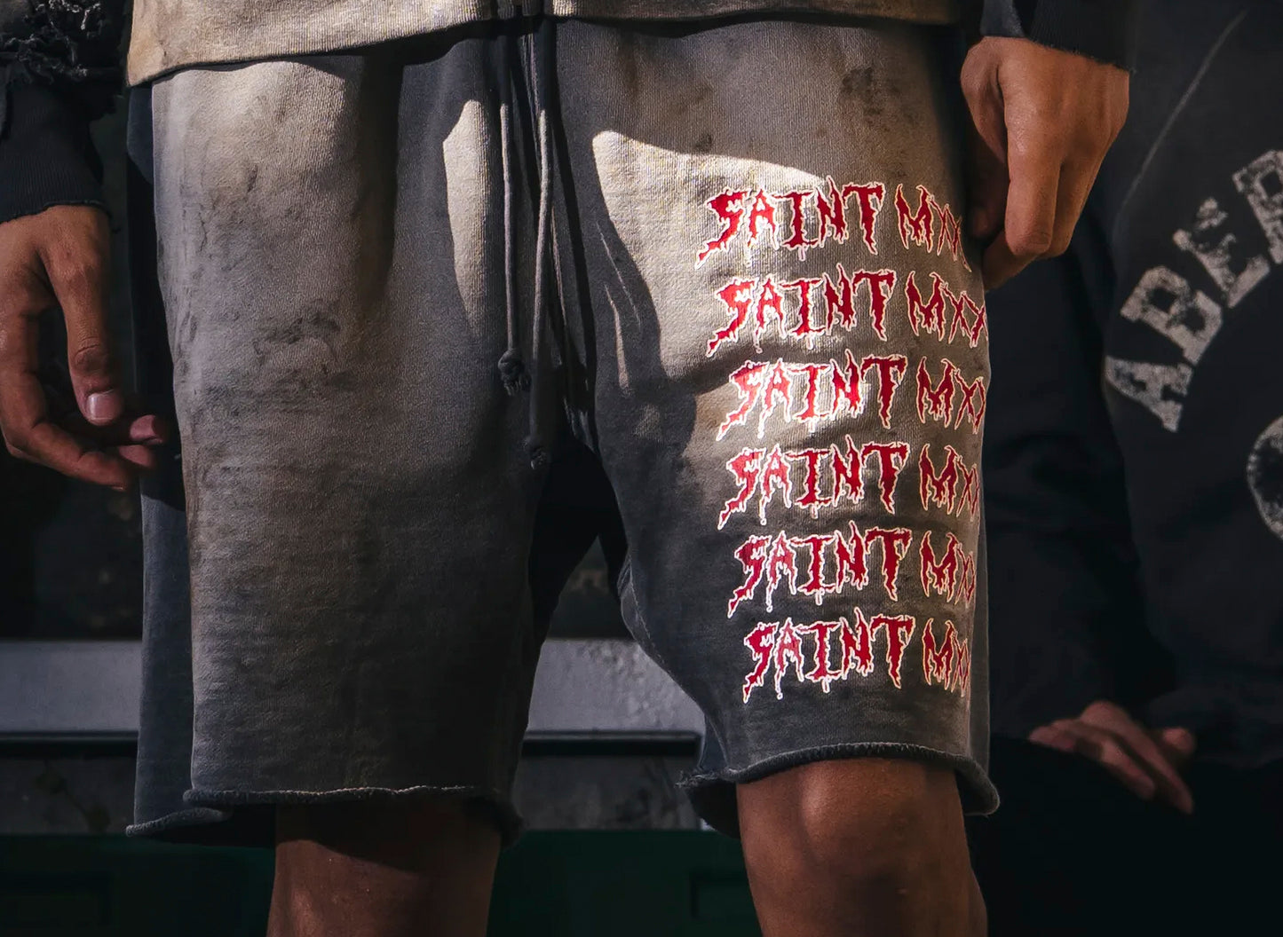 Saint Michael 'Saint Mxx' Sweat Shorts in Charcoal — view 4