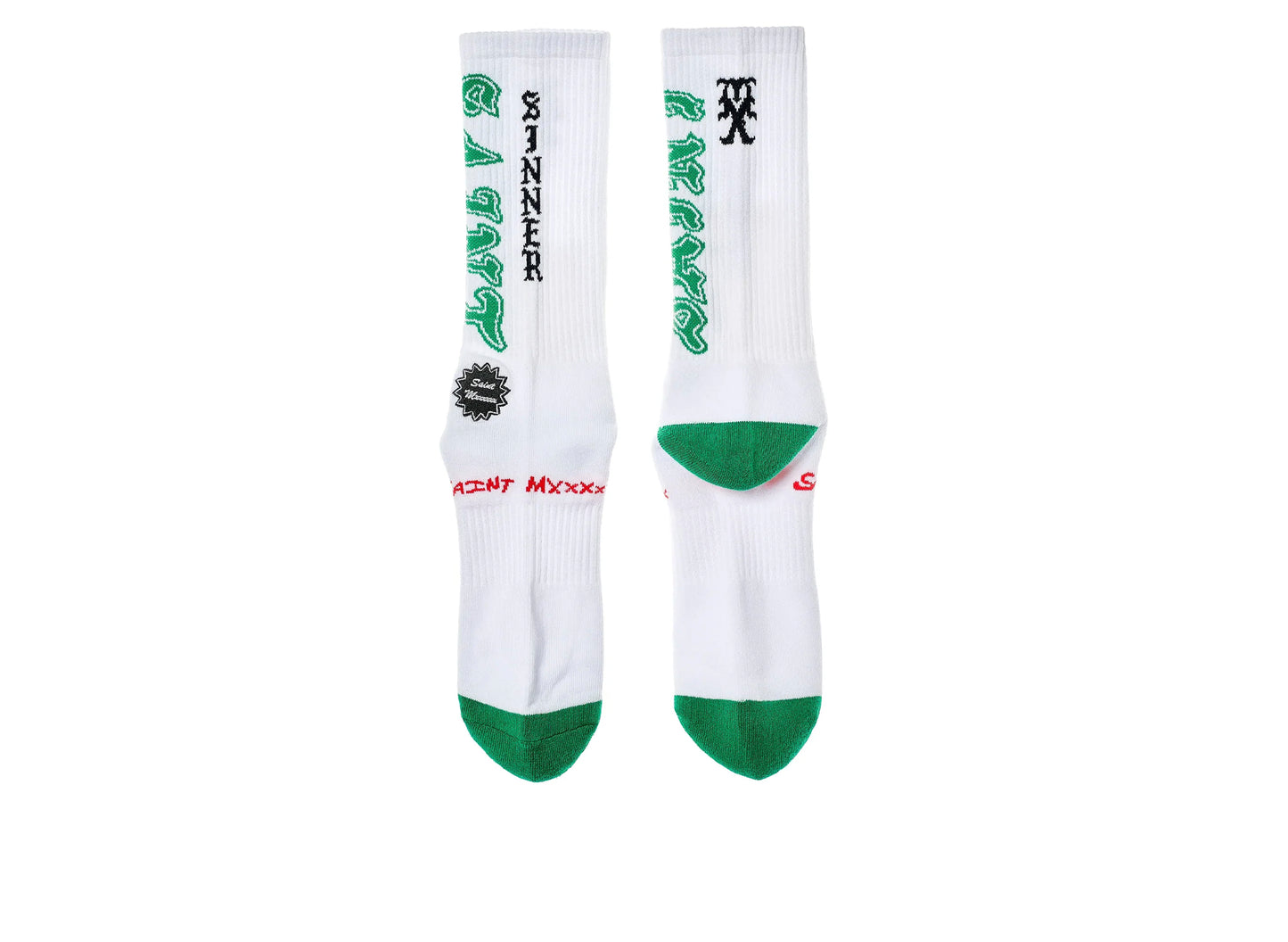 Saint Michael 'Saint' Socks in White / Green — view 2