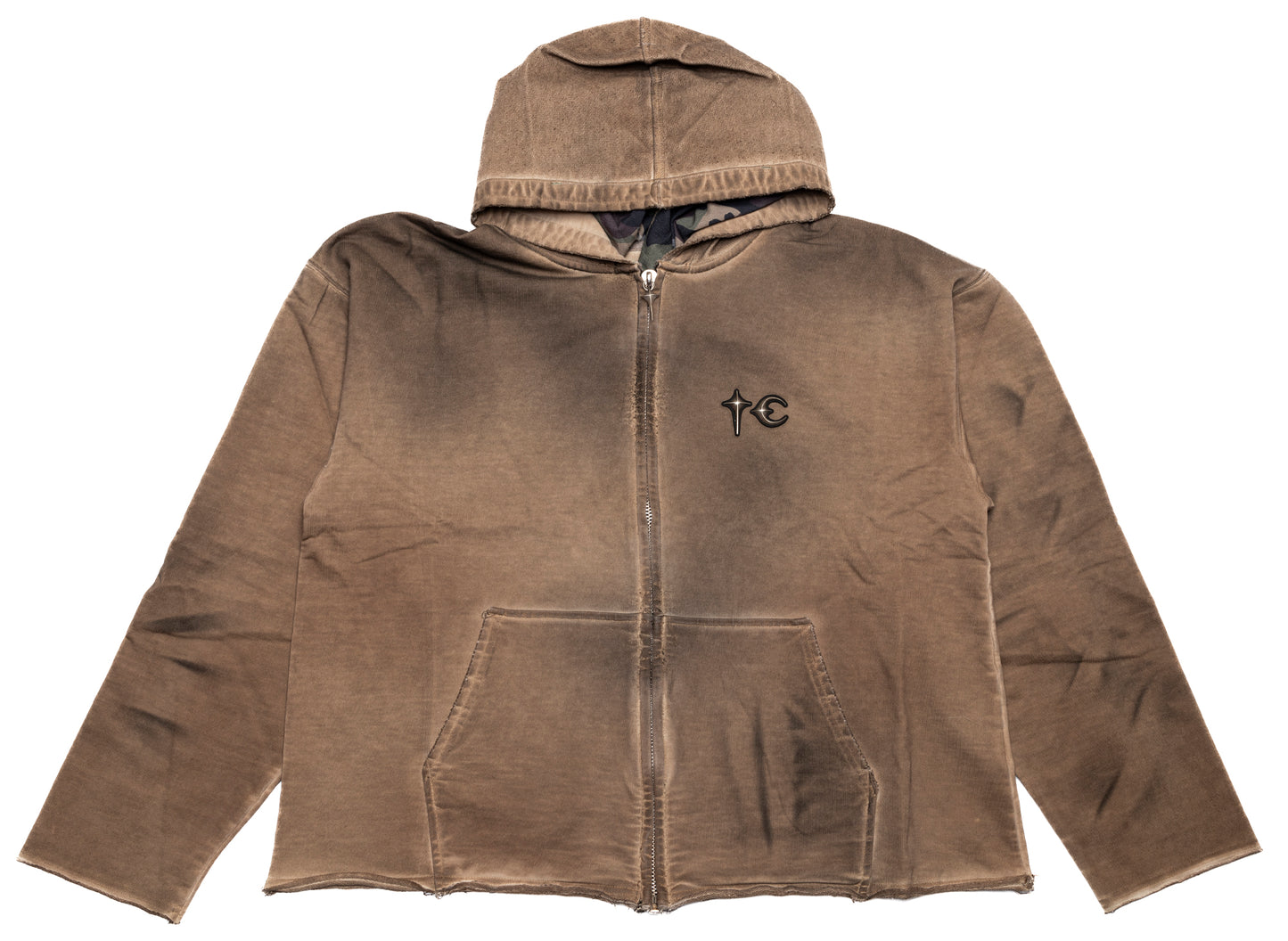 Thug Club Creed Scarf Hooded Zip-Up Hoodie in Beige