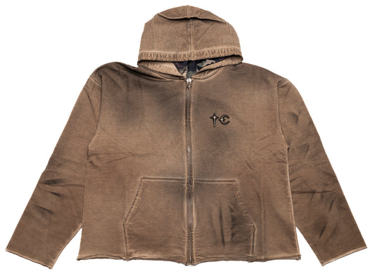 Thug Club Creed Scarf Hooded Zip-Up Hoodie in Beige