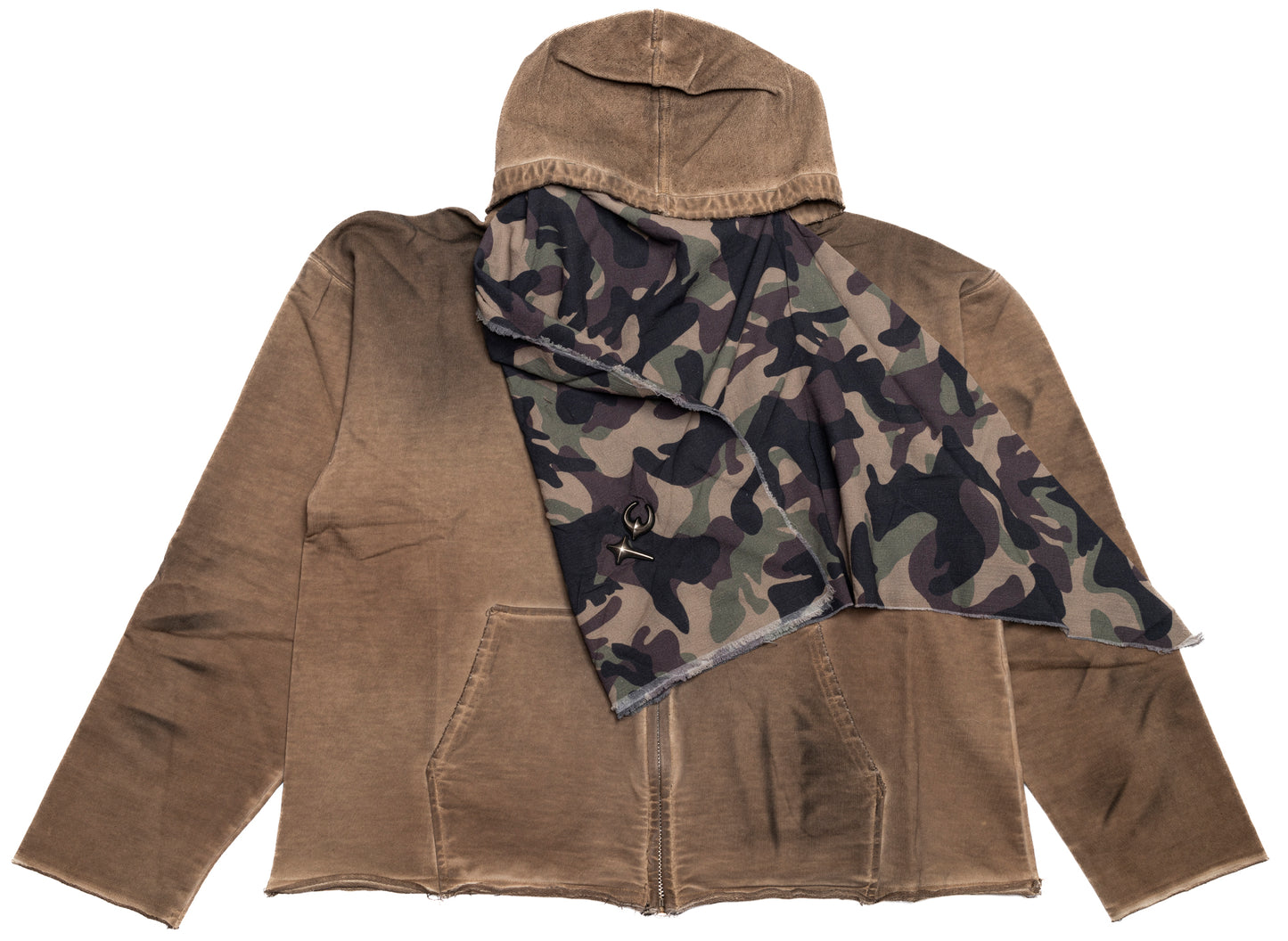 Thug Club Creed Scarf Hooded Zip-Up Hoodie in Beige
