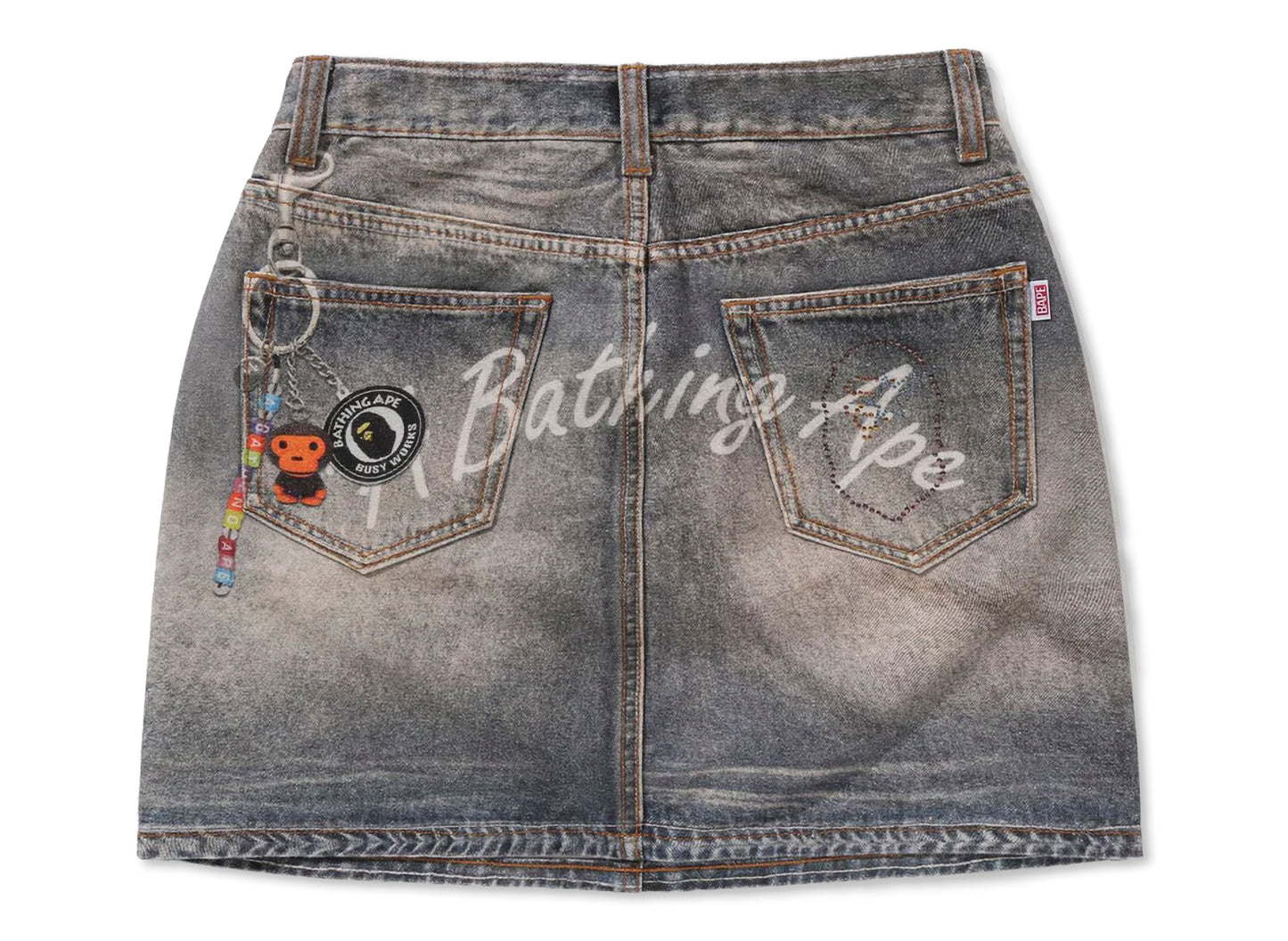 Women's A Bathing Ape Fake Print Multi Logo Denim Skirt in Indigo — view 2